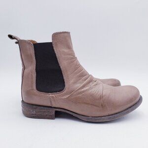 Miz Mooz Women's Lissie Ankle Boots Chelsea Tan Leather Ruched Slouch Size 7